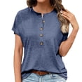 thumbnail image 1 of Cathalem Hauts pour Femmes Coupe Ample Col Rond Manches Courtes Blouse d'Été Décontractée 2024 Y2K Tee Tops, Bleu G, 1 of 5