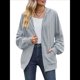 thumbnail image 1 of Sudadera con Capucha y Cremallera para Mujer, de Larga, Informal, de Gran Tamaño, con Bolsillos. Azul Gris L, 1 of 10