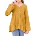 thumbnail image 2 of Langwyqu Long Sleeve V-Neck Girls High Low Waist Loose Ruffle Hem Tops For 5-14 Years, 2 of 5