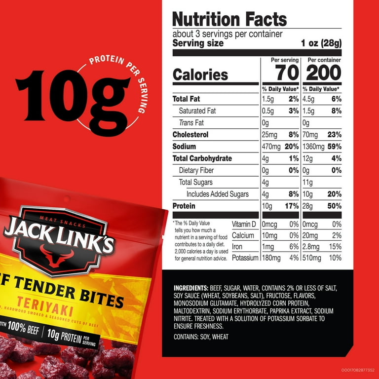 2.85oz Jack Links Teriyaki Beef Tender Bites 1/1 Count - Walmart.com