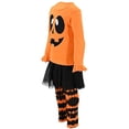 thumbnail image 3 of Girls 3 Piece Embroidered Pumpkin Skirt Leggings Halloween Outfit (6Y, Orange), 3 of 5