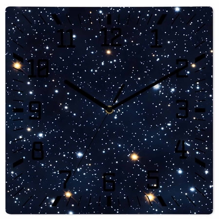 Blue Starry Sky Wooden Wall Clock Silent Non Ticking, Universe Space Galaxy Night Star Square Wall Clocks Battery Operated, Decor Clock for Home Office, Living Room, Kitchen, 10 Inch