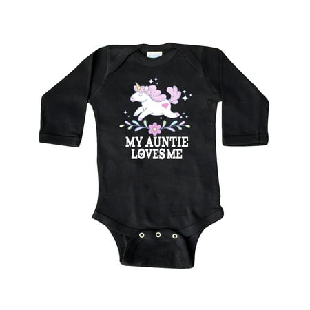 

Inktastic My Auntie Loves Me Unicorn Gift Baby Girl Long Sleeve Bodysuit