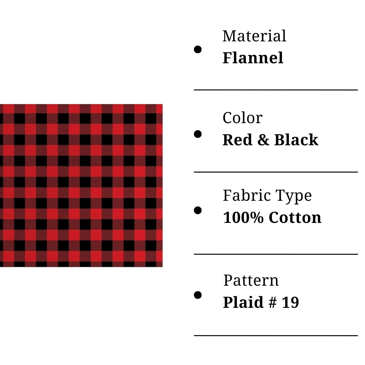 FabricLA Flannel Fabric by The Yard | 60" inches Wide Flannel Fabric | 100% Cotton Flannel Fabric for Baby Blanket, PJ, Shirt, Cloth Flannel Craft Fabric - Red & Black Fabric 5 Yard Pre Cut