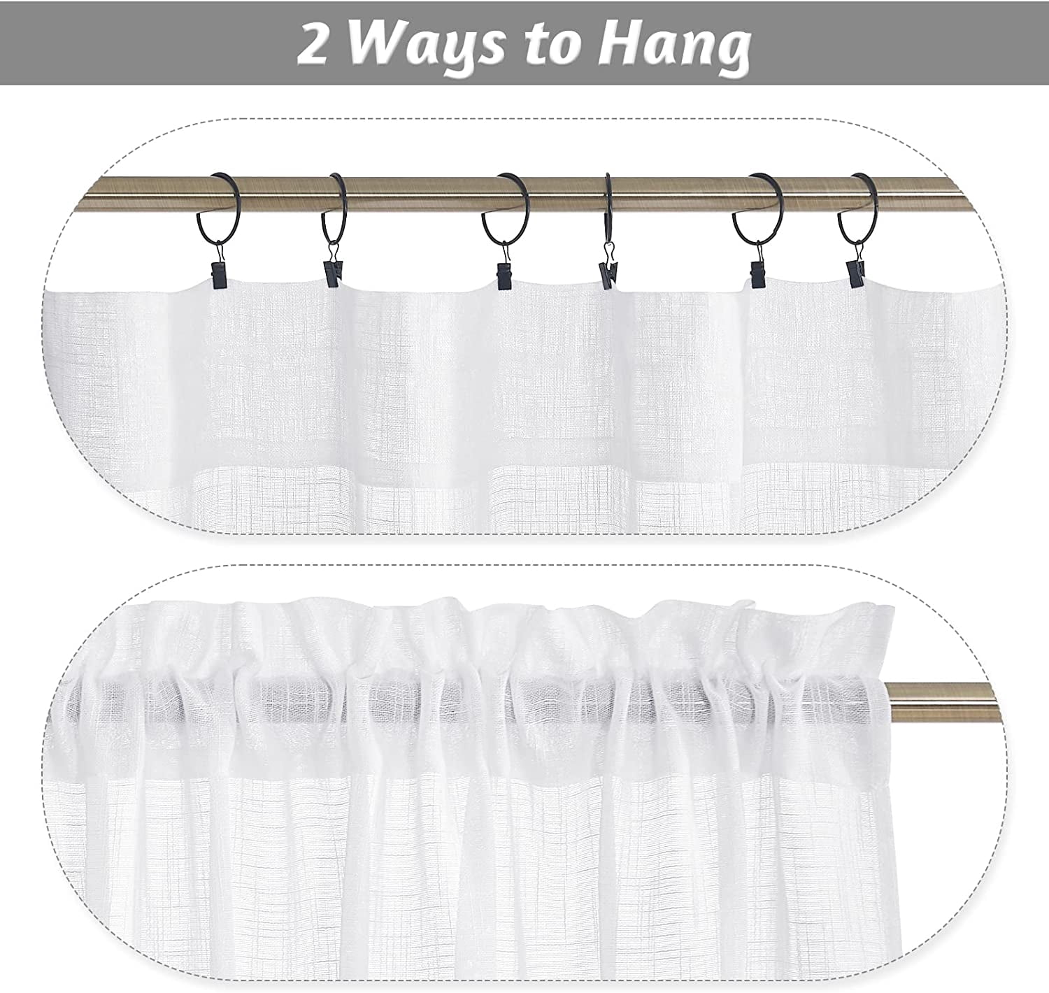 MKEUDQ-Cafe Curtains 24 inches Length, Linen Sheer Short Curtains for Small Window, Half Privacy Light Filetring Tier Valance for Kitchen Bathroom Window Over Sink, W 26 x L 24, White, 2 Panels Set