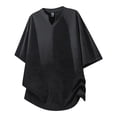 thumbnail image 2 of Men's Boxy Short Sleeve Band Collar V Neck Loose Fit Shirt Streetwear Oversized Textured Pullover Tops Summer Casual Beach Vacation Tee Soft Lightweight Fashion, 2 of 5