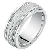 Peora Men’s Sterling Silver Roped Pattern Wedding Ring Band Comfort Fit Sizes 8-14