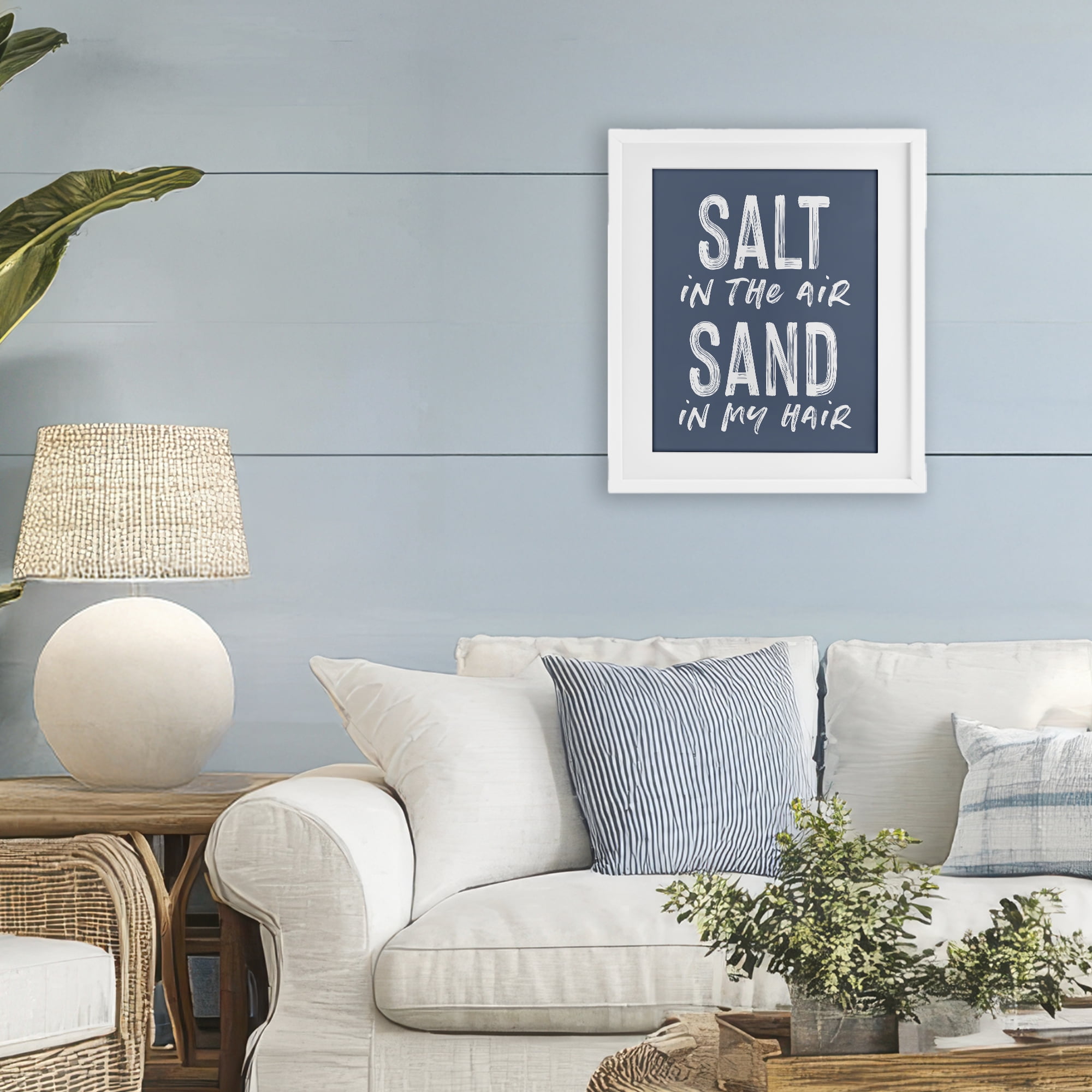 Summer Sentiment Salt Sand In Hair White Framed Print Under Glass, design by Lettered and Lined