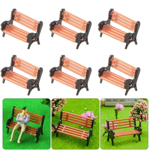 KALLORY Dollhouse Miniature Bench Orange 6Pcs 0.4In