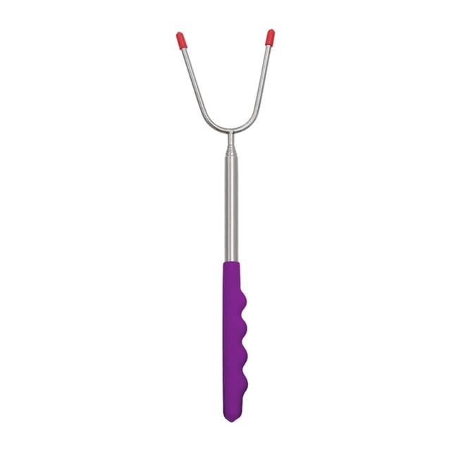 DOLITY BBQ Fourche Extensible Réutilisable Poignée en Bois Polyvalent Feu de Camp violet