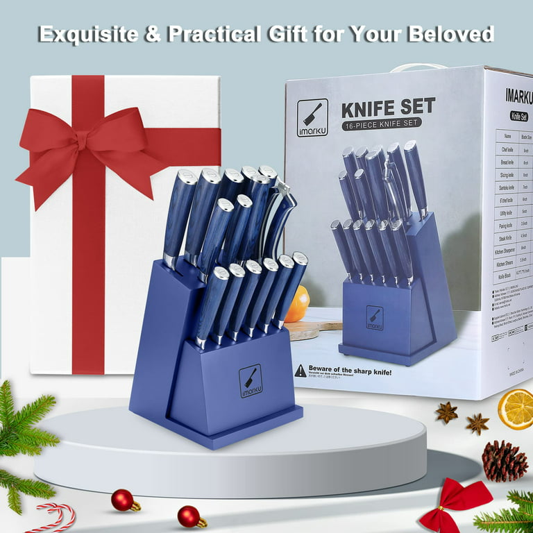Knife Set, imarku 9 Piece Kitchen Knife Set, Knife Sets for Kitchen with  Block and Sharpener, Japanese Stainless Steel Professional Knife Set for  Chef with Ergonomic Handle, Blue - Yahoo Shopping
