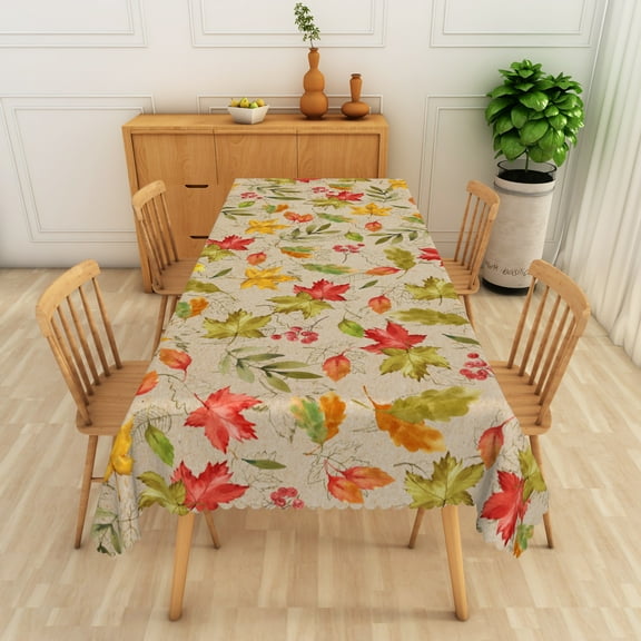 SUNOLIFE Fall Thanksgiving Tablecloth Rectangular Autumn Maple Leaves Table Cloth Cover 54x72 Inch