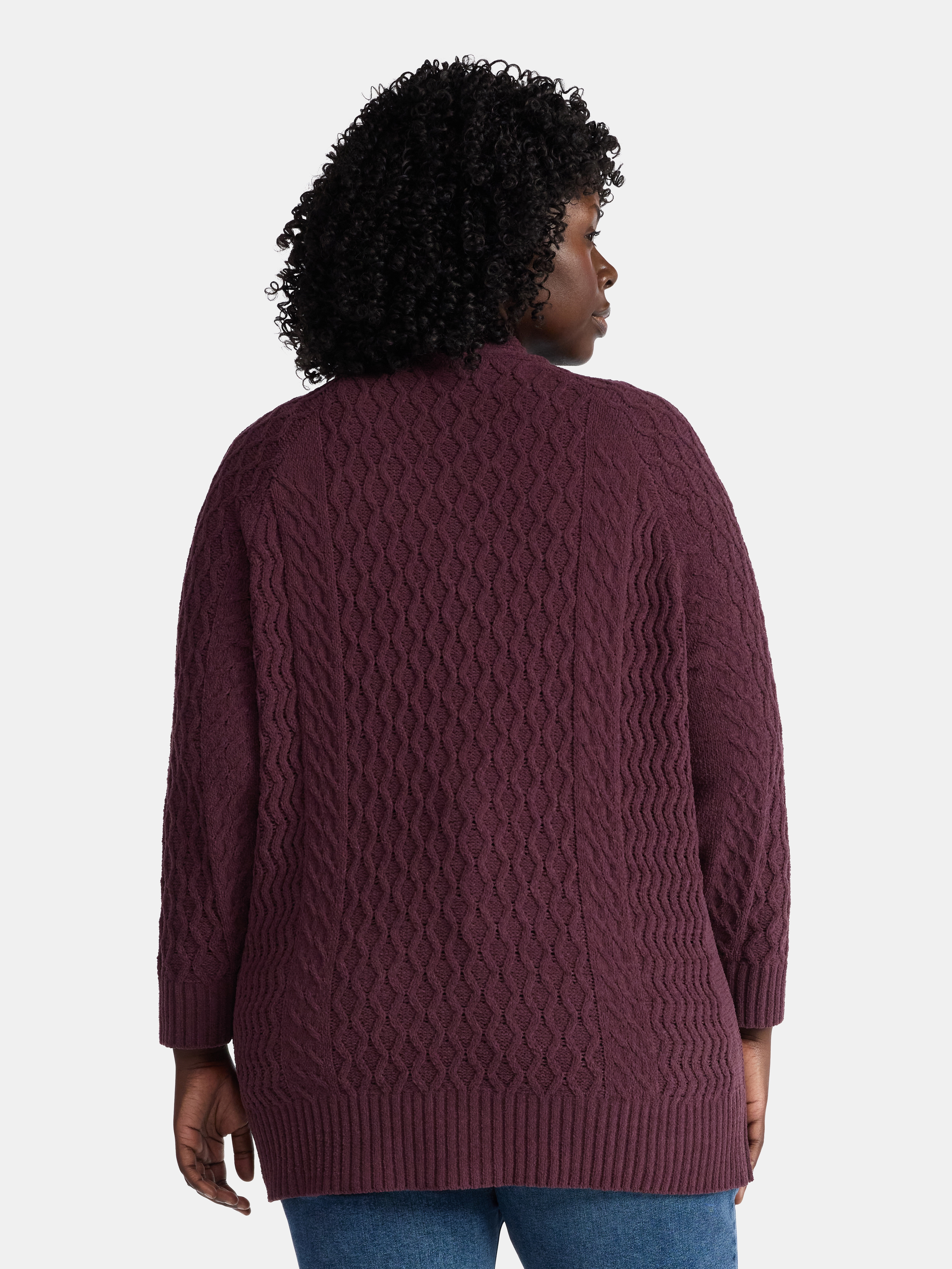 Terra & Sky Women’s Plus Chenille Boyfriend Cardigan Sweater, Midweight, Sizes 0X-4X