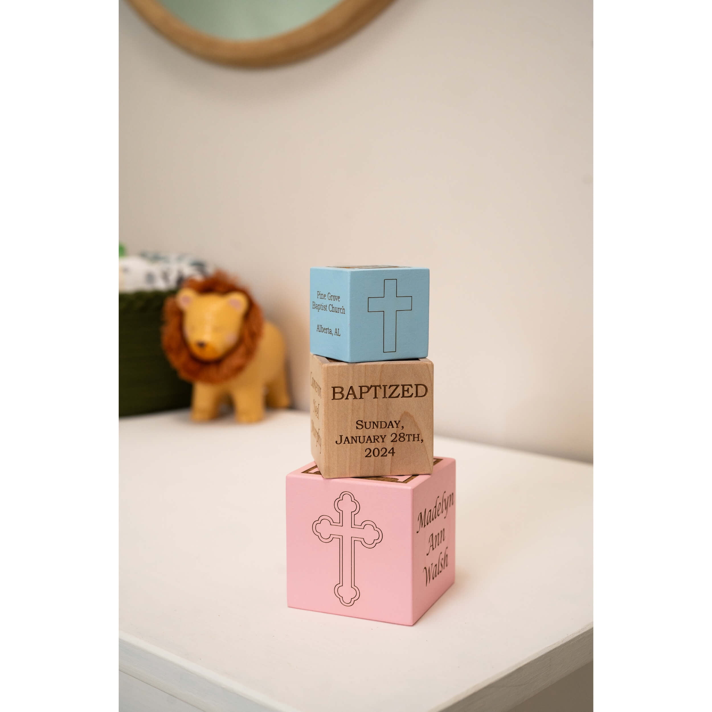 Palmetto Wood Shop Personalized Baby Baptism, Dedication, Christening Gift, Solid Wood Block