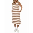 thumbnail image 2 of Womens Striped Summer A Line Dress Casual Cap Sleeve Lapel Neck T Shirt Dresses with Pockets Khaki M, 2 of 9