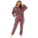 thumbnail image 3 of Pijama de franela con capucha para mujer, ropa de dormir de manga larga con cremallera y estampado a rayas de Navidad, 3 of 4