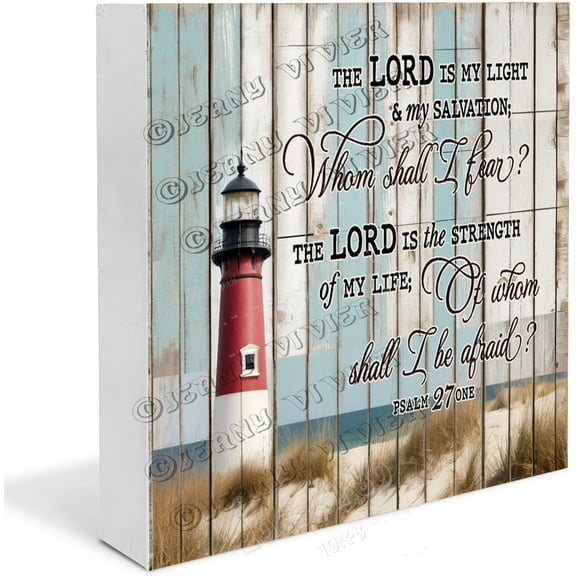 Beach Lighthouse Coastal Bible Verse Scriptures Wood Signs Wooden Religious Sign Inspirational Rustic Decorative Sign Scripture Distressed White Christian Home Decor 5"x5"