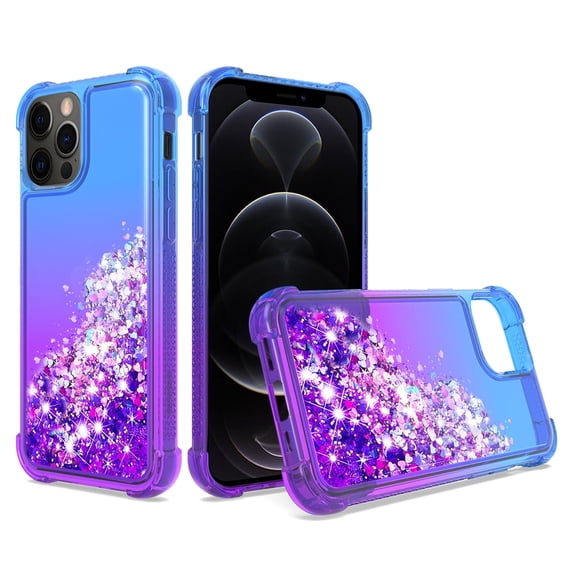 APPLE IPHONE 12 PRO MAX Phone Cases, Quicksand Bling Hybrid Rubber TPU Shiny Flowing Glitter Liquid Bumper Cover For APPLE IPHONE 12 PRO MAX In Blue
