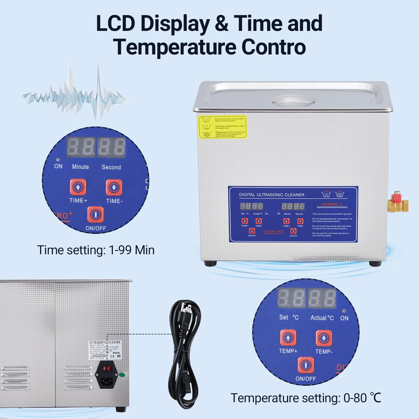 6.5L Professional Ultrasonic Cleaner | Commercial 40kHz with Digital Timer & Heater | for Jewelry, Watches, Eyeglasses & Small Parts Cleaning