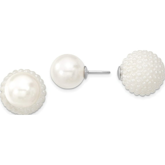 Sterling Silver S Majestik Rh-Pl 11-12mm &15-16mm Imitat Shell Pearl Wht/Wht Earri Made In China qmjd1216ww
