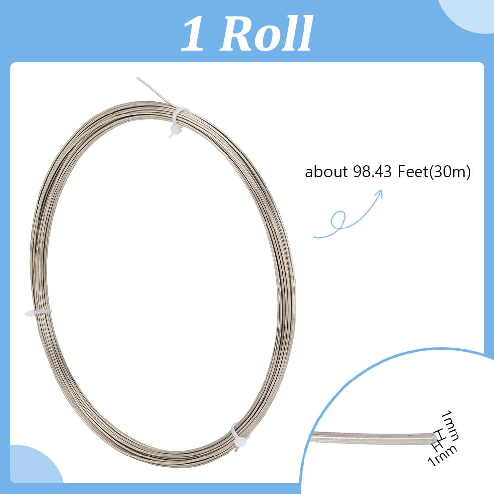 1roll 98Feet/30m Copper Craft Wire Flat Jewelry Beading Wire 18 Guage 1mm Silver Copper Flat Wire Resistant Copper Beading Wire for Bracelets Necklaces Earrings DIY Jewelry Craft Making