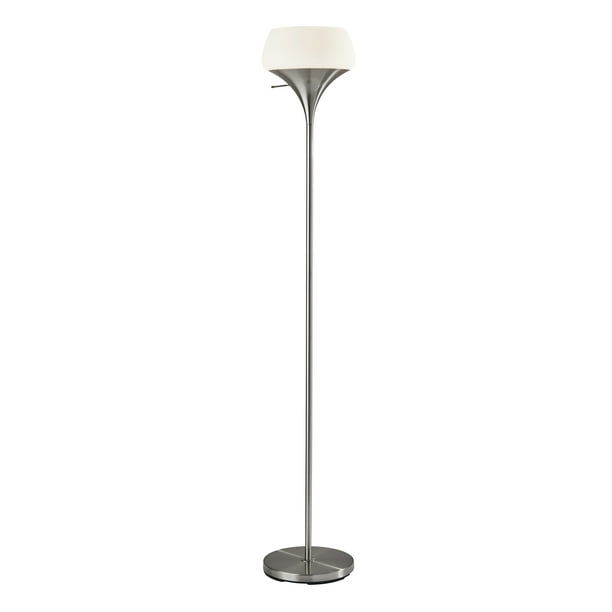 Eliza Torchiere Floor Lamp With Brushed Steel Metal And A White Frosted Glass Shade Com Eliza Torchiere Floor Lamp With Brushed, Bronze Torchiere Floor Lamp With Frosted Plastic Shade