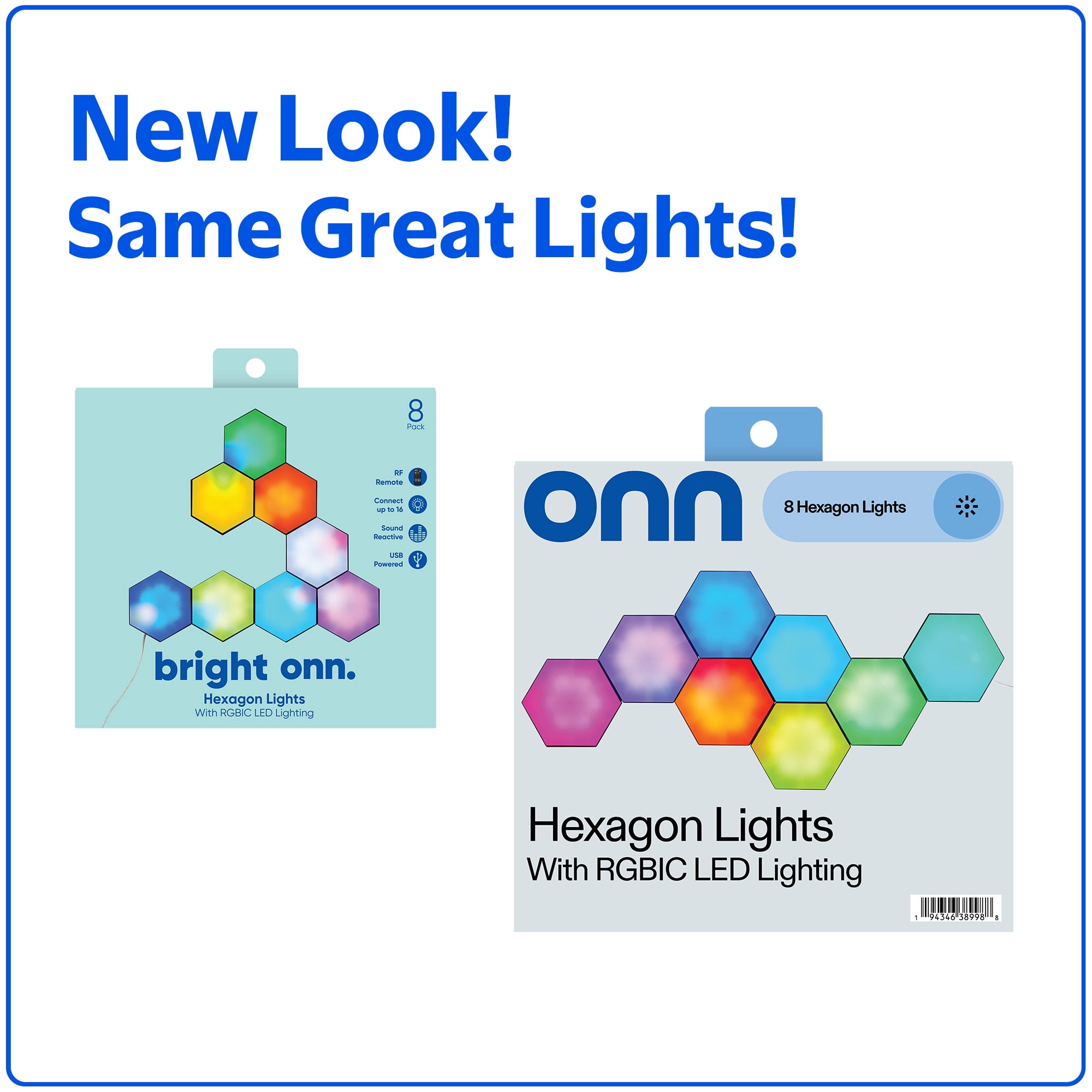 Onn RGBIC Hexagon Lights 8 Count