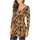 thumbnail image 1 of Camiseta informal para mujer, blusa estampada de manga larga con cuello redondo y fruncido Pompotops  FGAJ9603, 1 of 6