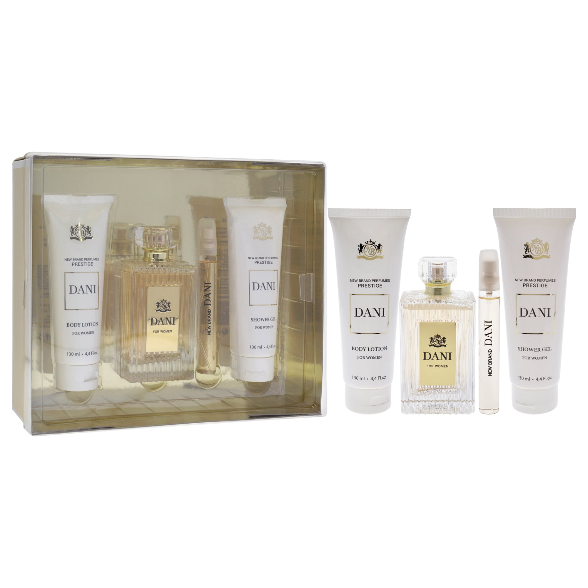 New Brand Prestige Dani , 4 Pc Gift Set 3.3oz EDP Spray, 0.5oz EDP