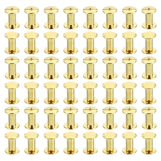 Unique Bargains 100 Sets Chicago Screws, M5x10mm Brass Plated Chicago Screw Phillips Binding Post Screw Rivets for Leather, Golden