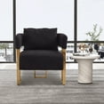 thumbnail image 2 of U-shaped Accent Chairs Set of 2, Mid Century Modern Upholstered Armchair with Pillow, Comfy Barrel Chair with Metal Gold Legs for Bedroom, Living Room, Black, 2 of 9