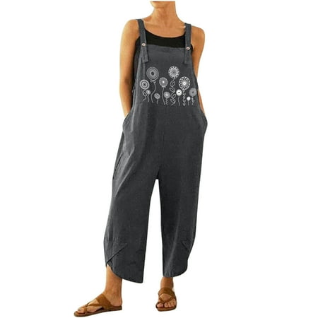 

Womens Jumpsuit Clearance Pattern Casual Leisure Relaxed Loose Bib Pants Coverall Sling Button Bodysuit One-Piece Leotard Plus Size Pants for Women Lace Jumpsuit for Women Gray 3Xl