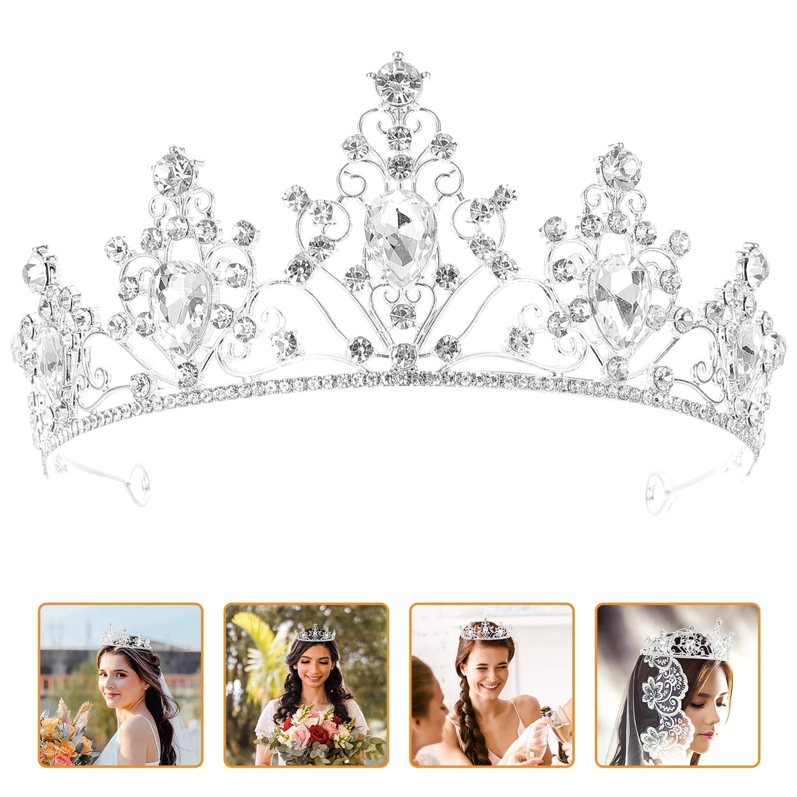 LOLIPPYY Plated Silver Rhinestone Wedding Tiara Elegant Crown Hair Decor for Bridal Engagement and Party Headdress