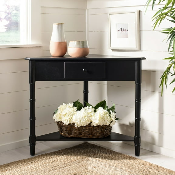 SAFAVIEH Gomez Corner Table With Storage Drawer Distressed Black