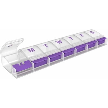 Ezy DoseWeekly (7-Day) Pill Case, X-Large Push-Button Compartments, Arthritis Friendly, Color May Vary, BPA Free
