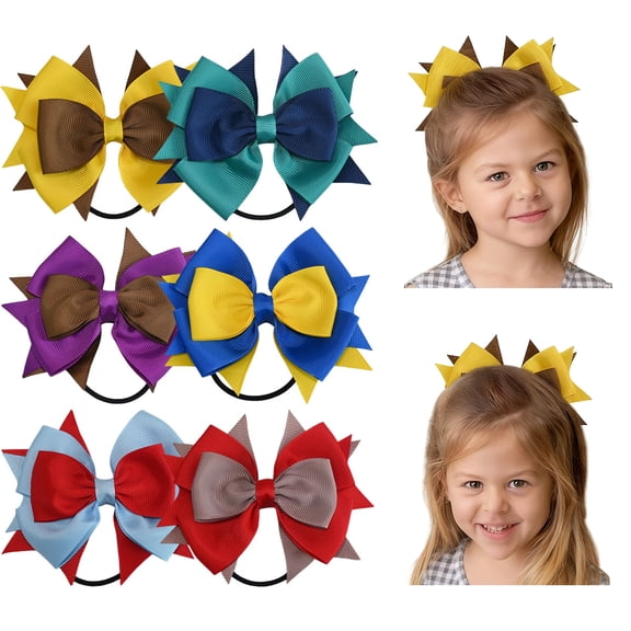 JoyBowie 6pcs 4.1inch Girls Layered Bow Hair Ties Assorted Colors Hair Accessories for Kids bows for girls bows for gift wrapping