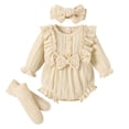 thumbnail image 1 of WRKEKC Infant Ruffle Knit Romper Set Matching Headband Button Front Thickened Warm Snug Comfortable Fitting Fall Winter Jumpsuit for Boys and Girls 0-12 Months, 1 of 9