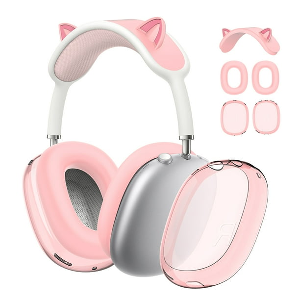 Funda Transparente 3 en 1 Con Orejas Gato Silicona para Airpods Max () Rosa