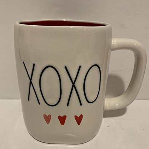 Rae Dunn Tasse XOXO Rouge à l'Intérieur avec Trois Cœurs - Céramique - Saint-Valentin