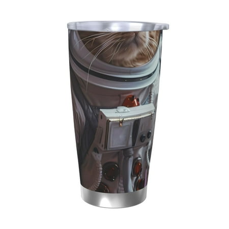 

Cauagu Cat Astronaut In Space Pattern 20oz Tumbler Stainless Steel Vacuum Insulated Tumbler with Lid Insulated Coffee Mug Thermal Cup with Splash Proof Sliding Lid-Without Straw
