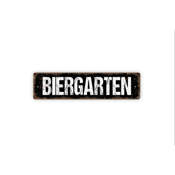 (Aluminum metal) Biergarten Sign Funny Pantry Kitchen Rustic Metal Street Sign or Door Name Plate Plaque Size: 4 x 16 Inch