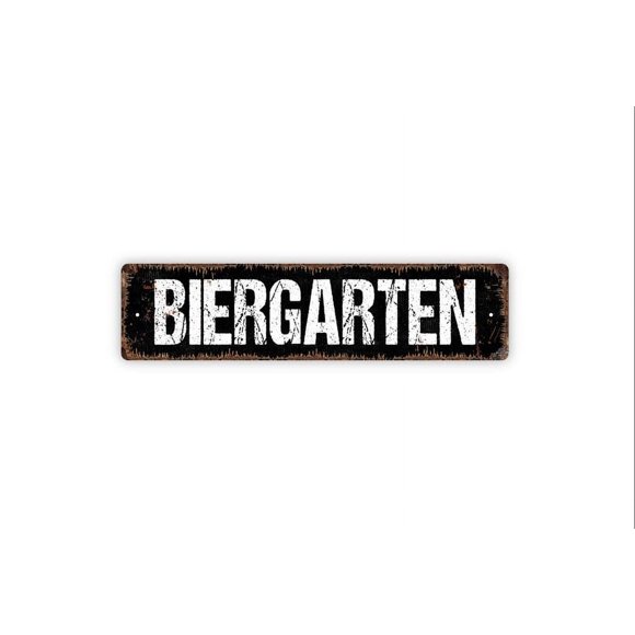 (Aluminum metal) Biergarten Sign Funny Pantry Kitchen Rustic Metal Street Sign or Door Name Plate Plaque Size: 4 x 16 Inch
