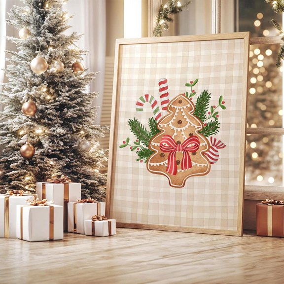Winter Festive Kitchen Wall Art Print Neutral Festive Gingerbread Cookie Poster Decor Unframed Paper Print