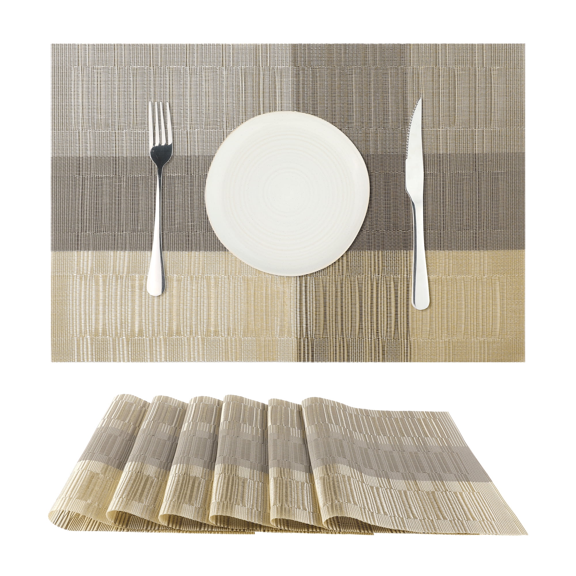 Unique Bargains Placemats Set of 6, Heat-Resistant Placemat, Polyvinyl Chloride Place Mats Grey White 18x12 inch