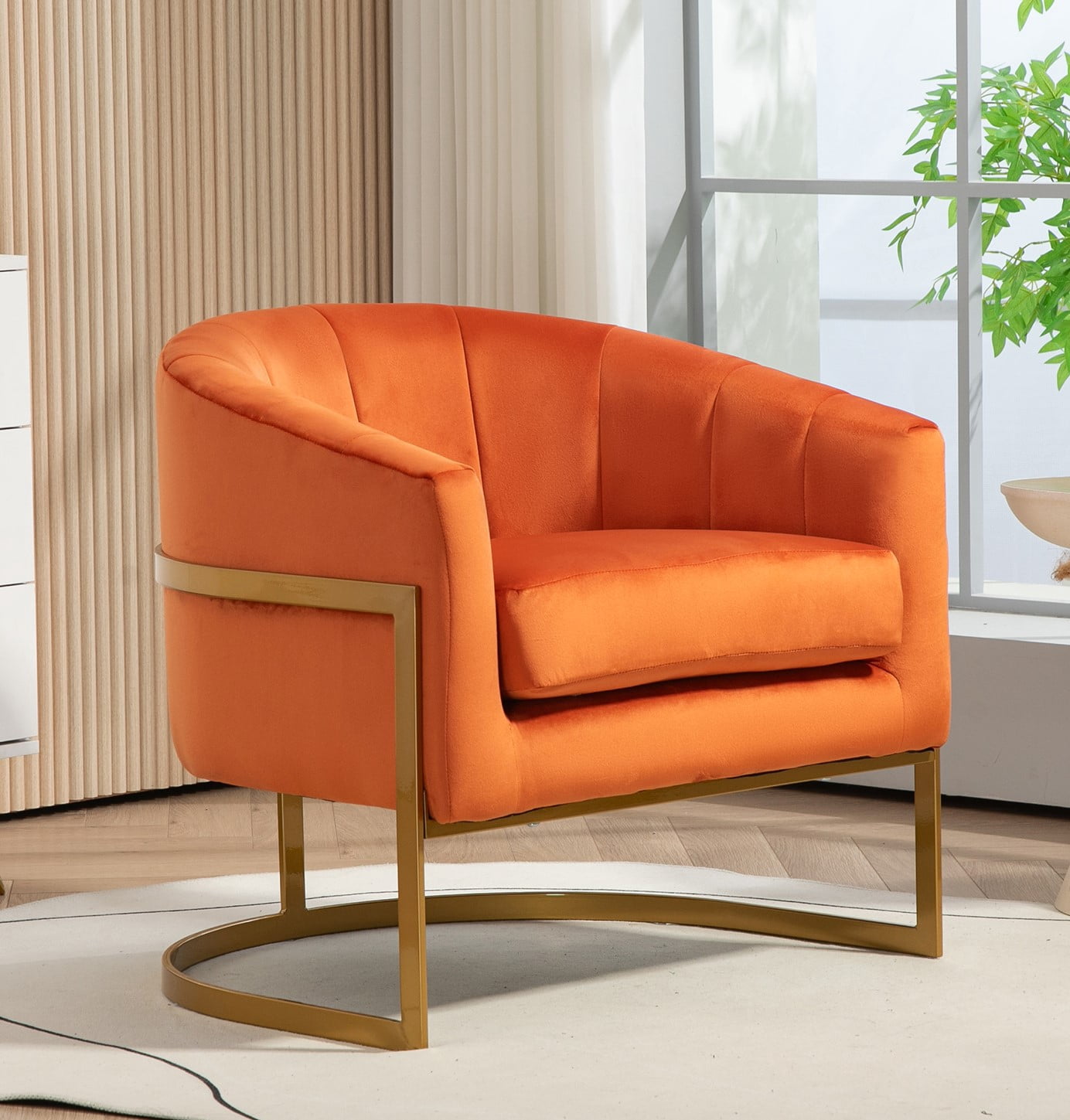 US Pride Furniture Modern Accent Armchair Luxury Gold Frame and Multi-colored Velvet Material Infuse Elegant Flair Red Orange