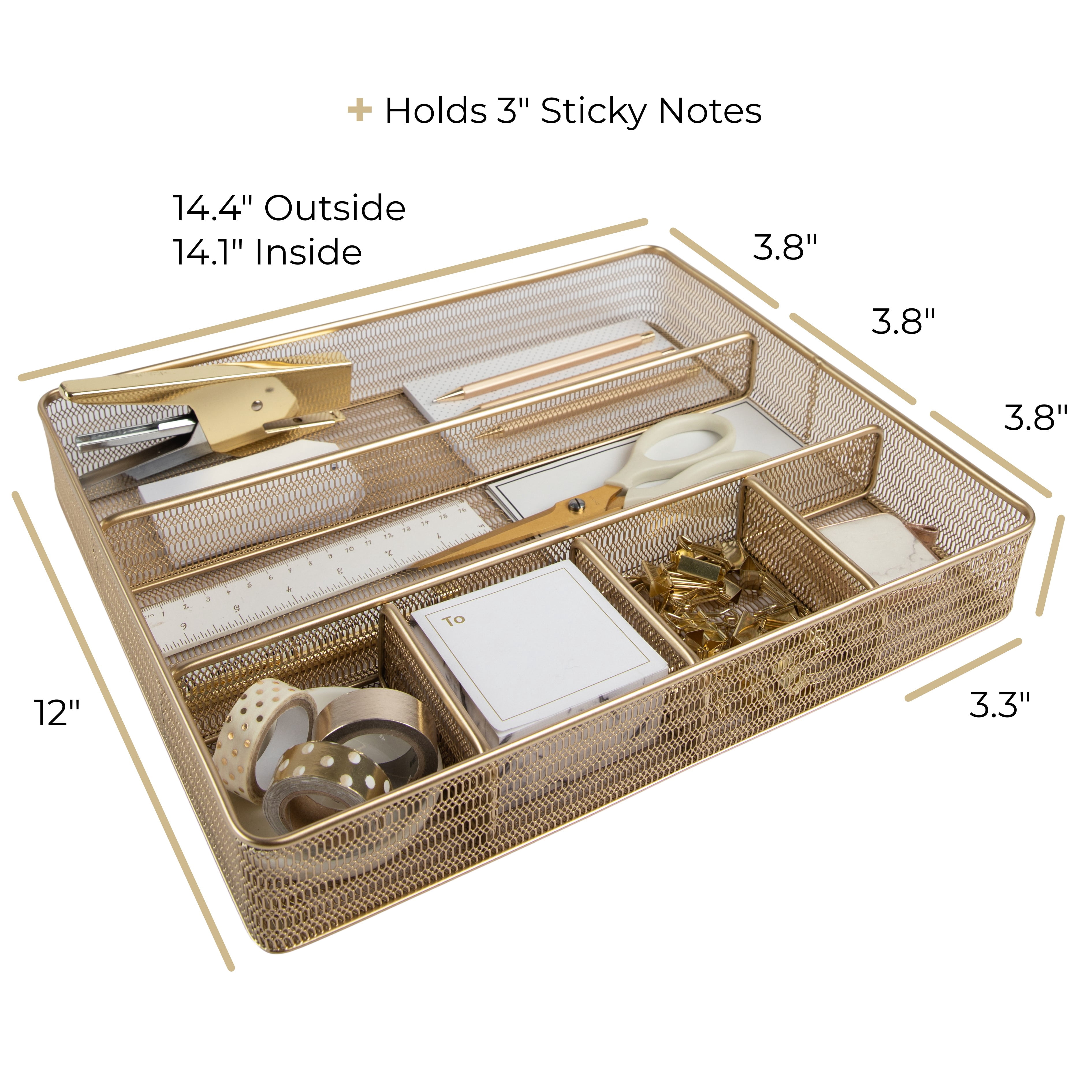 Blu Monaco Desk Drawer Organizer Tray for Office Organization - Gold Metal Large Drawer Organizer Bins - Desk Drawer Organizers and Accessories Tray Organizer