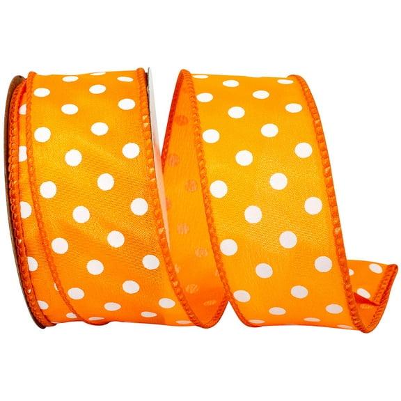 Ribbon - Satin Striking Dots Value Wired Edge, Orange, 1-1/2 Inch, 10 Yards
