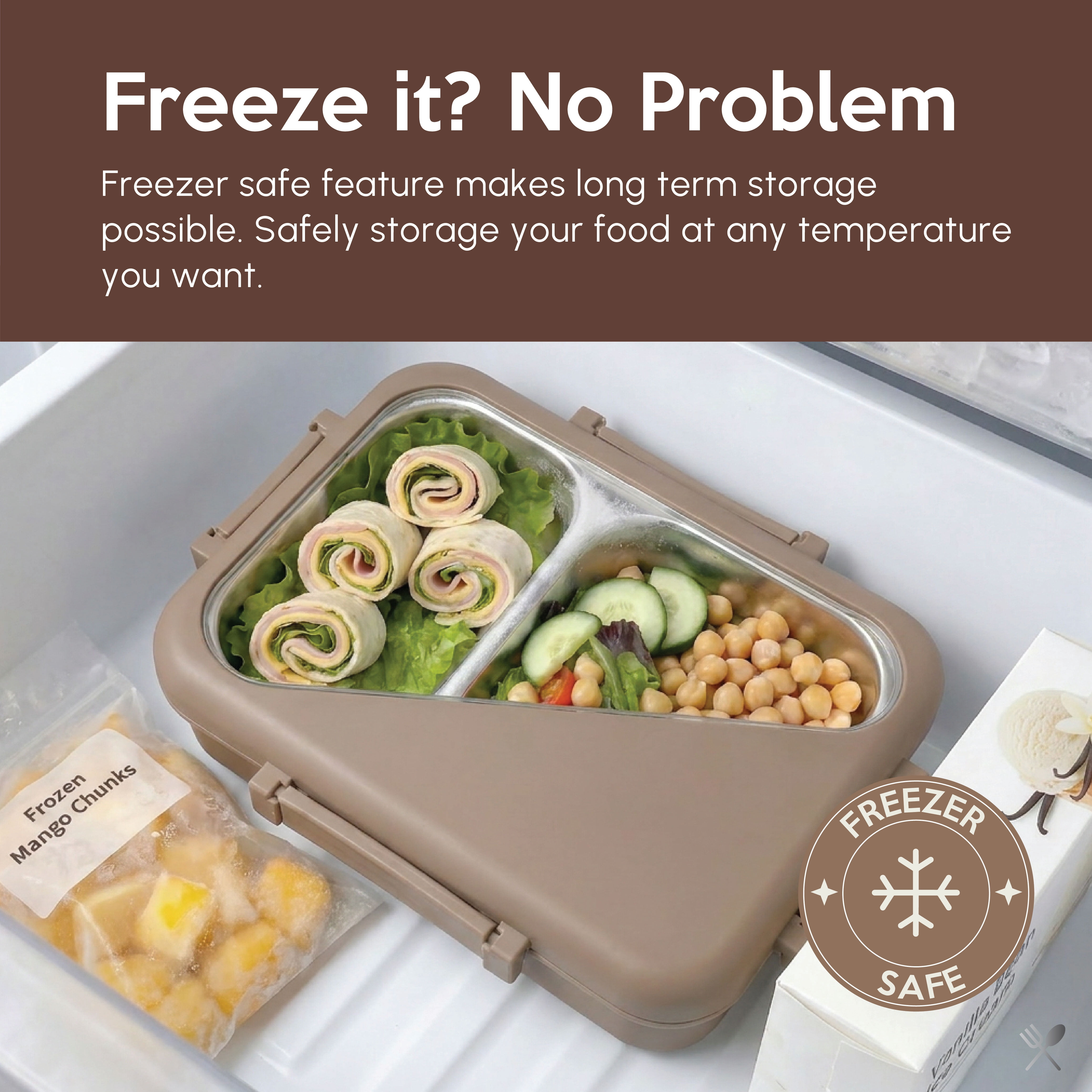 Just Cook 2 Section Microwave Safe Stainless Steel Bento Box 900 ml (Mocha Mousse)