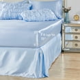 thumbnail image 5 of MR&HM Satin Comforter King 8 Pieces - Luxurious Pinch Pleat Bedding Set with Comforter, Sheets, Bed Skirt, Pillowcases & Shams, Super Silky Soft Bed Set for All Season (King, Light Blue), 5 of 7