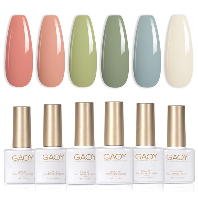 Set de esmaltes de uñas en gel GAOY Green White Spring, 6 colores, 7,3 ml